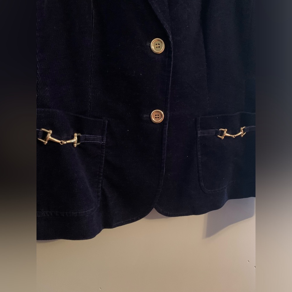 Talbots navy blue corduroy blazer with gold accents size 12 EUC - Picture 3 of 9